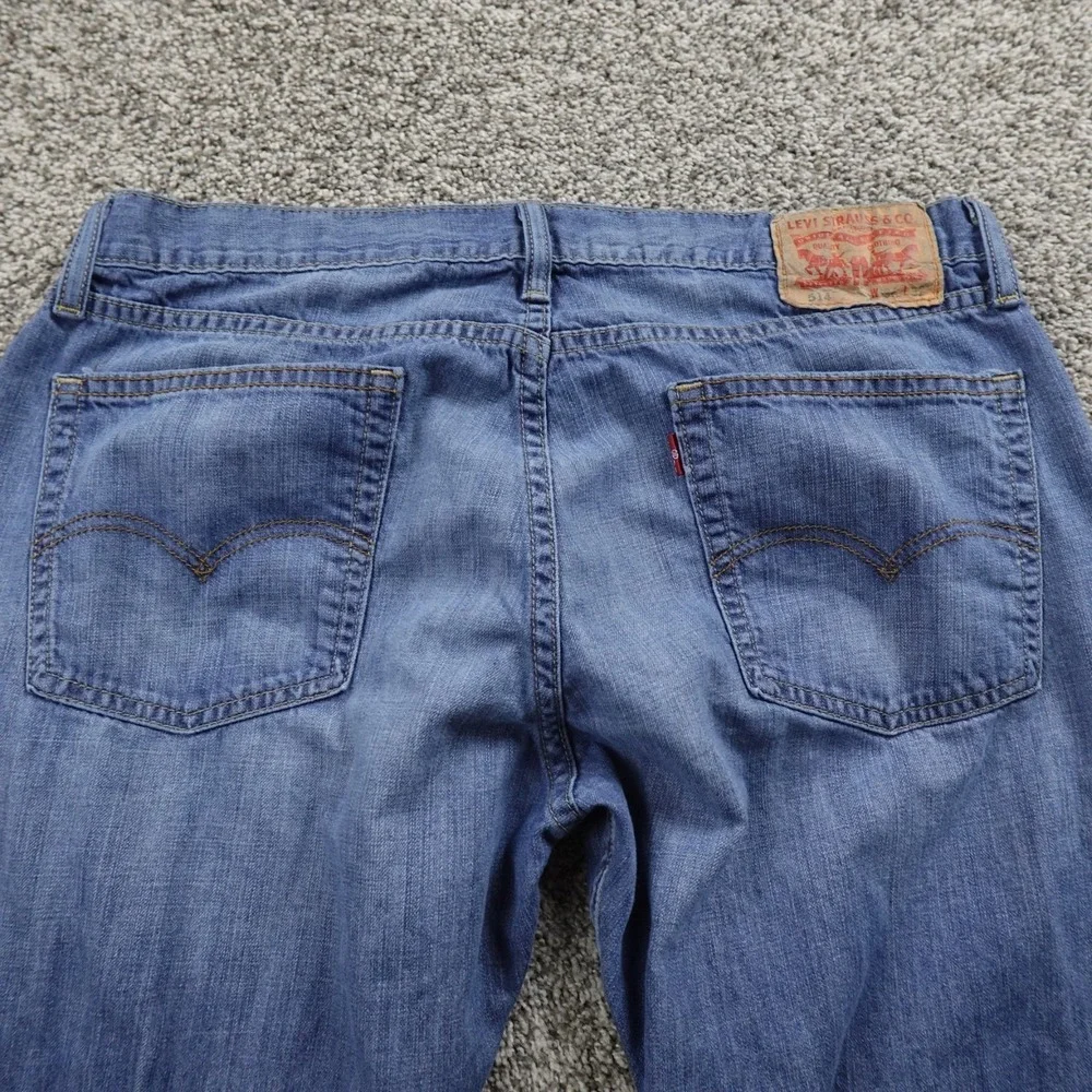 Levis Jeans Mens 36X32 Dark Blue Denim Pants‎ 514 Slim Straight Faded Whiskered
